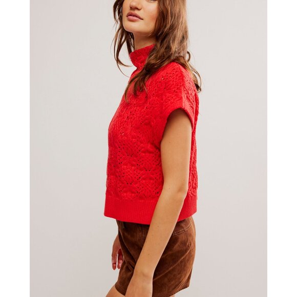 NWT FREE PEOPLE Vickie Mock Neck Sweater / Heart Eyes SZ: XL - Picture 2 of 6